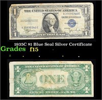 1935C $1 Blue Seal Silver Certificate Grades f+