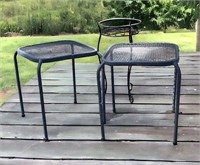 Pair of Metal Patio Side Tables w/ Metal Plant