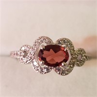 $160 Rhodium Plated Garnet(1ct) Ring