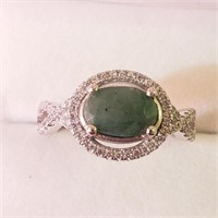 $180 Silver Rhodium Plated Emerald(2.4ct) Ring