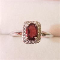 $160 Silver Rhodium Plated Garnet(1ct) Ring