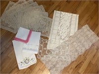 Assorted crocheted lace, and embroidered linens
