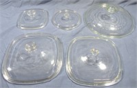 5 GLASS CASSEROLE DISH LIDS SQUARE*ROUND!