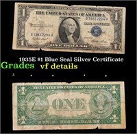 1935E $1 Blue Seal Silver Certificate Grades vf de