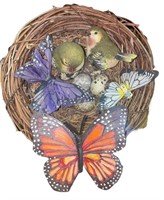 Birds/Nest With Eggs & Butterflies