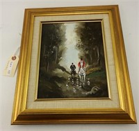 Framed Oil on Canvas of foxhunt scene