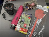 Outdoor items-pump, stakes, umbrella