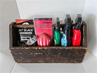 Car Detailing Supplies and Wooden Carry Box