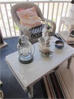 GREY WICKER CHAIR AND SOFA TABLE