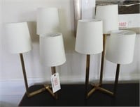 Pair of Gold finish triple font lamps with shades