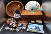 Hand-Carved Jewelry Box, Disney & Florida Plates+