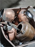 Lot of copper tea kettles
