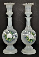 Pair of Hand Painted Frosted Decanters