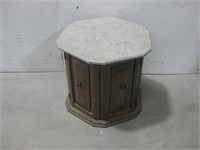 Marble Topped End Table Cabinet See Info