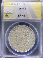 1887 Morgan Silver Dollar EF 45 in Slab