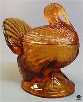 LE Smith Amber Glass Turkey Candy Dish