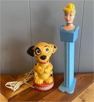 Vintage 101 Dalmatians Lamp & Jumbo Cinderella Pez