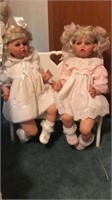 Twin dolls on bench