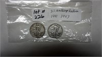 Walking Liberty Half, 1941 & 1943, 2 coins