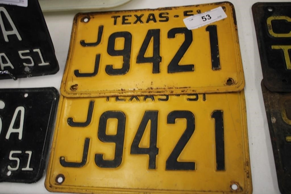 1951 FRONT/BACK TEXAS LICENSE PLATES