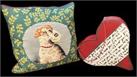 Embroidered Dog Pillow and Metal Heart