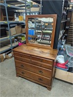 Vintage Ash Wood Dresser With Mirror