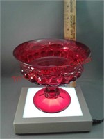 LG Wright red glass stemmed compote eyewinker
