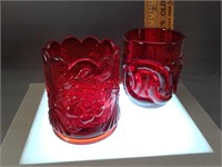 2 LG Wright red glass toothpick holders - double