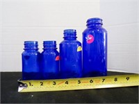 4 vintage Bromo-Seltzer cobalt blue bottles