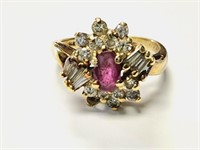 14K Yellow Gold Ruby and Diamond Estate Ring