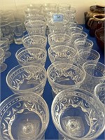 25 PC SET OF PATTERN GLASS STEMS, TUMBLERS, JUICE,