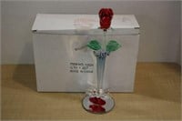 BRAND NEW GLASS ROSE AND VASE WITH BOX