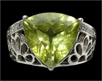 Sterling silver triangular cut green topaz ring