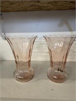 S/2 10" Vintage Pink Depression Glass Vases