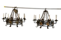 Arts and Crafts Wrought Iron and Brass Chandeliers