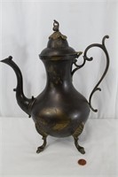 Antique Footed Copper Coffee Pot W/Strawberry