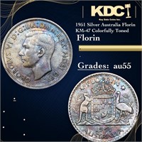 1951 Silver Australia Florin KM-47 Colorfully Tone