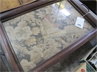 Tray, wood frame, tapestry under glass