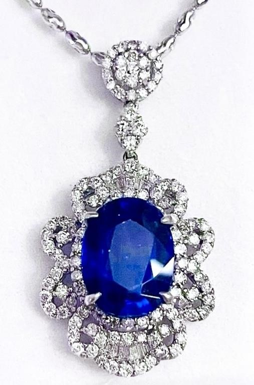 $15,390  9.25 cts Kyanite & Diamond 18k Pendant