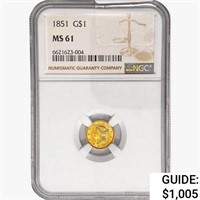 1851 Rare Gold Dollar NGC MS61