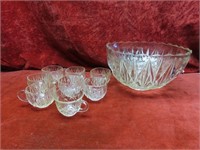 Vintage Mid century punch bowl & glasses.