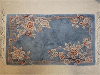 Blue w/ Pink Rose Fringed Area Rug is 43 x 24in