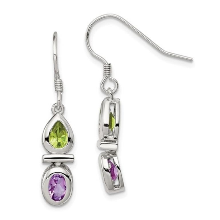 Sterling Silver Peridot and Amethyst Earrings