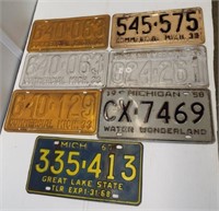 (7) Vintage Michigan license plates including (4)