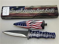 NIB Stars and Stripes theme knife with sheath.