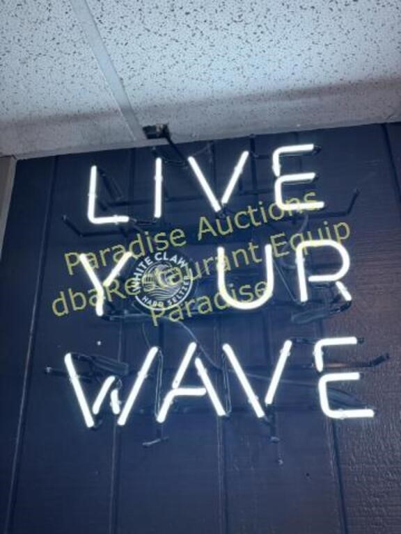 Neon White LIVE YOUR WAVE Sign