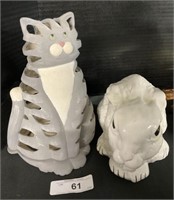 Ceramic Bunny Rabbit Figure, Votive Candle Cat