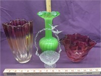 Vase and Decorative Glass Basket Lot