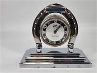 VINTAGE CHROME HORSE SHOE GOOD LUCK CLOCK