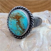 STERLING SILVER & TURQUOISE RING SZ 9.75
8.2G